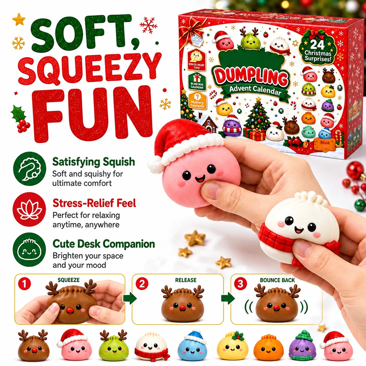 Close-up of soft dumpling squishy characters
