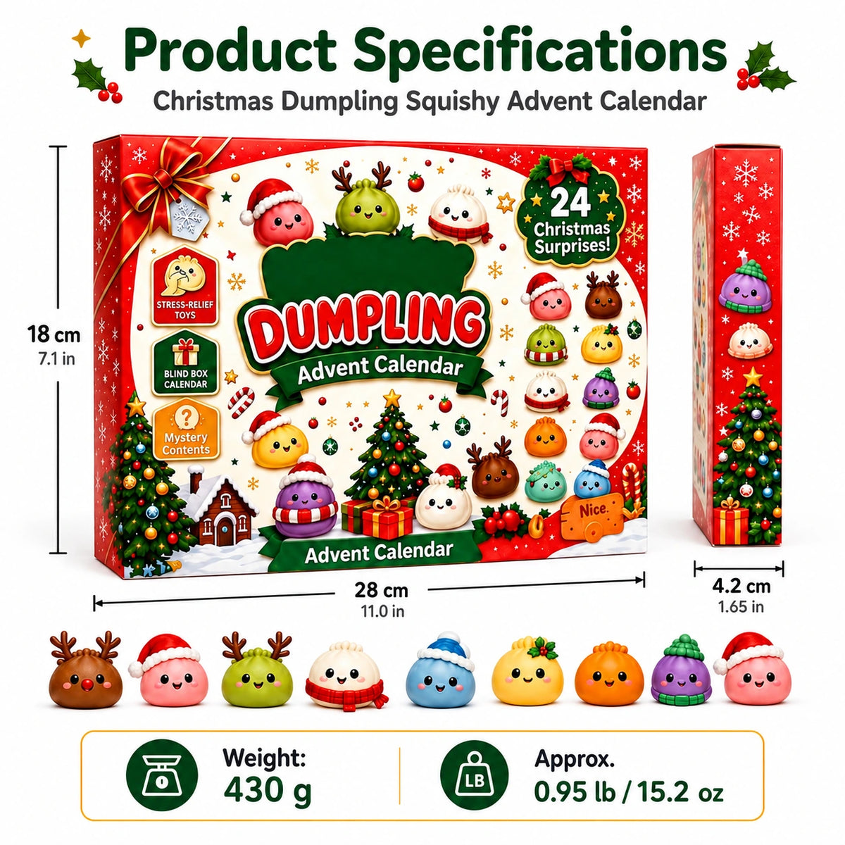 Calendar packaging measurements supplied by manufacturer